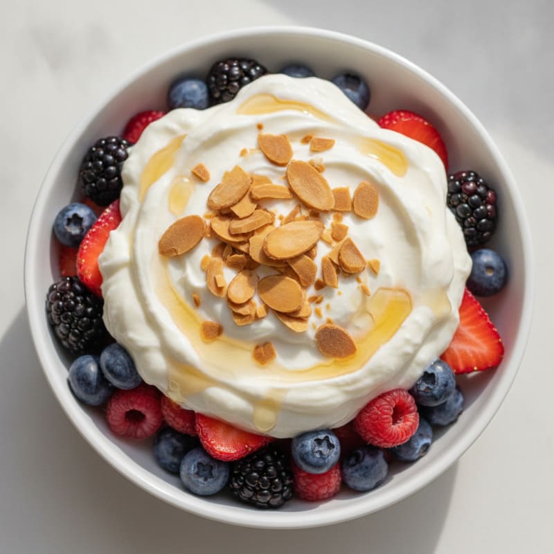 Greek Yogurt Protein Parfait with Mixed Berries and Almonds