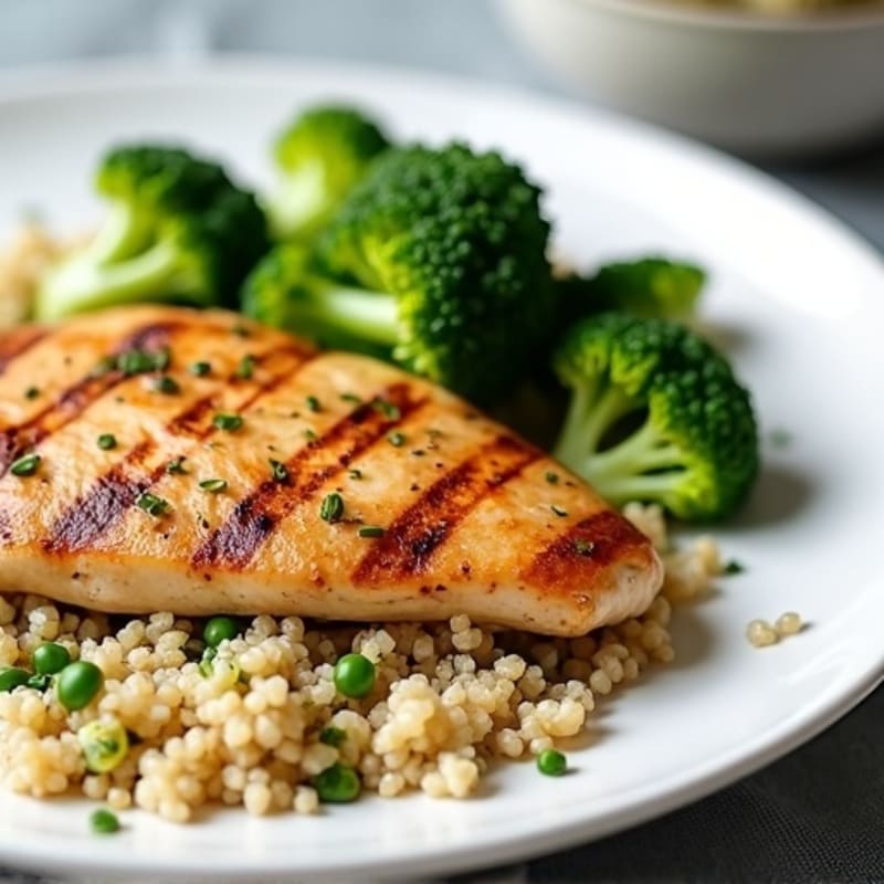 Grilled Chicken Breast with Quinoa and Steamed Broccoli