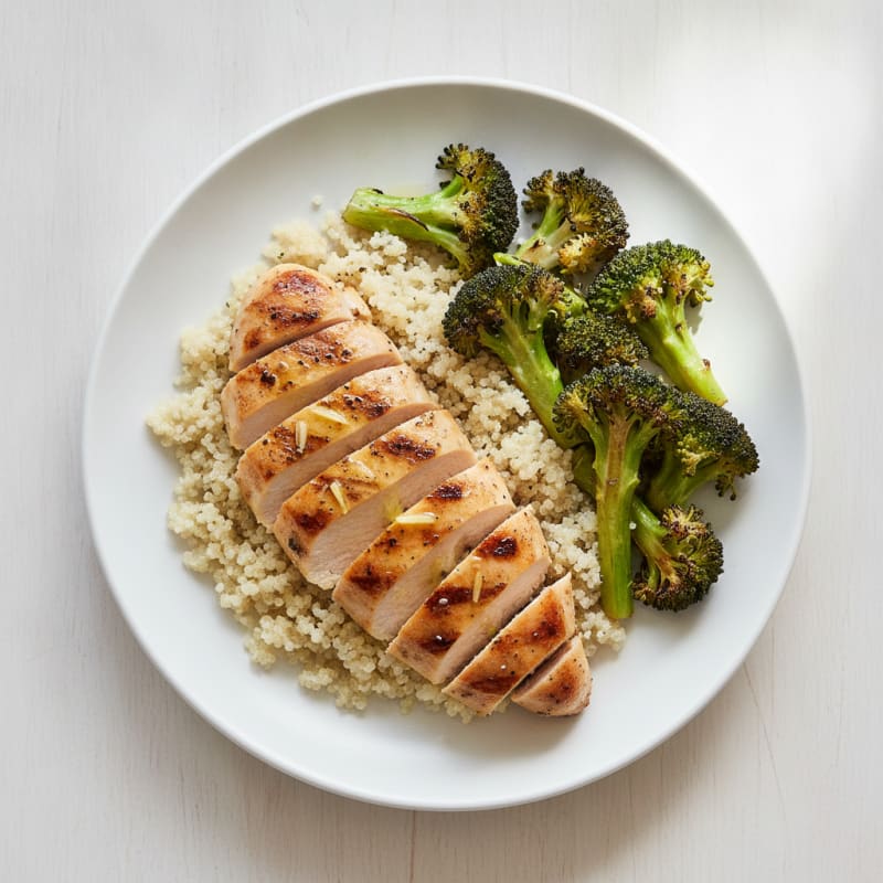 Grilled Chicken Breast with Quinoa and Roasted Broccoli