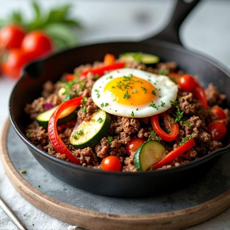 Lean Ground Beef and Crispy Vegetable Skillet