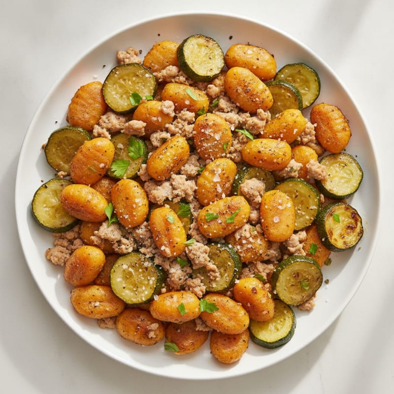 Zucchini and Sweet Potato Gnocchi Skillet