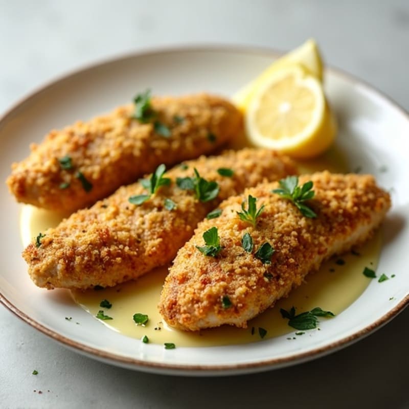 Herb-Crusted Pan Seared Chicken Tenders with Lemon Garlic Sauce