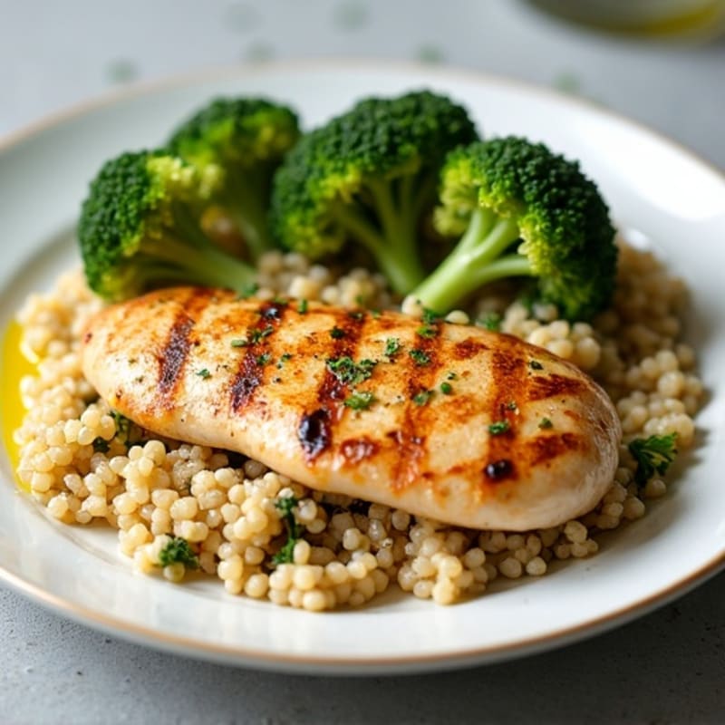 Grilled Chicken Breast with Quinoa and Roasted Broccoli