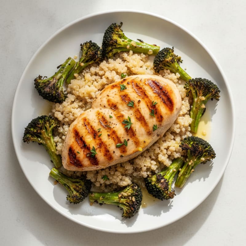 Grilled Chicken Breast with Quinoa and Roasted Broccoli
