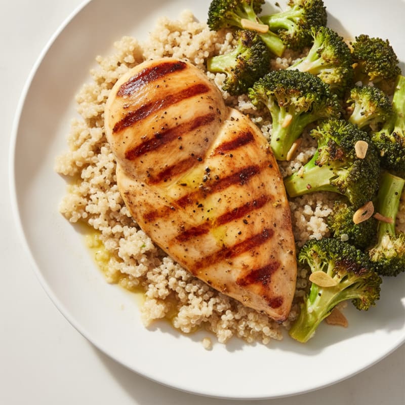 Grilled Chicken Breast with Quinoa and Roasted Broccoli