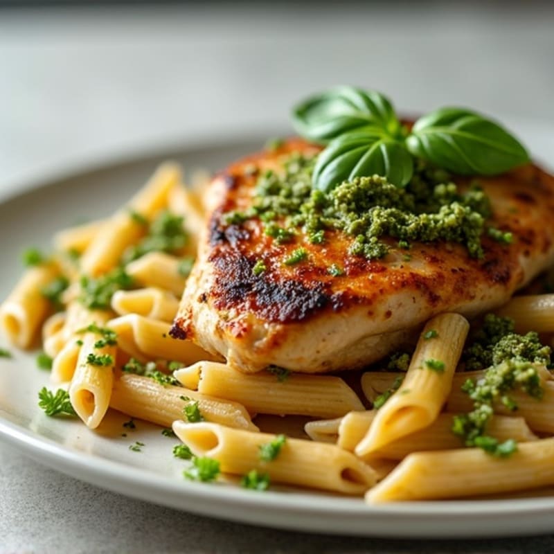 Roasted Chicken with Fresh Basil Pesto Whole Wheat Pasta