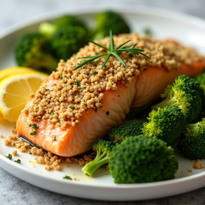 Herb-Crusted Baked Salmon with Roasted Broccoli