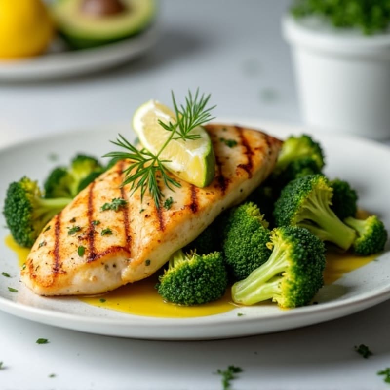 Grilled Chicken Breast with Roasted Broccoli and Lemon