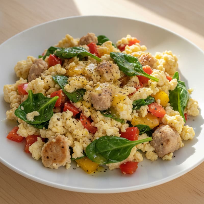 Egg White Veggie Scramble with Low-Fat Turkey Sausage