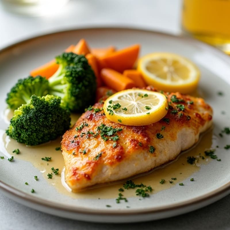 Crispy Lemon-Herb Roasted Chicken with Roasted Sweet Potatoes and Broccoli