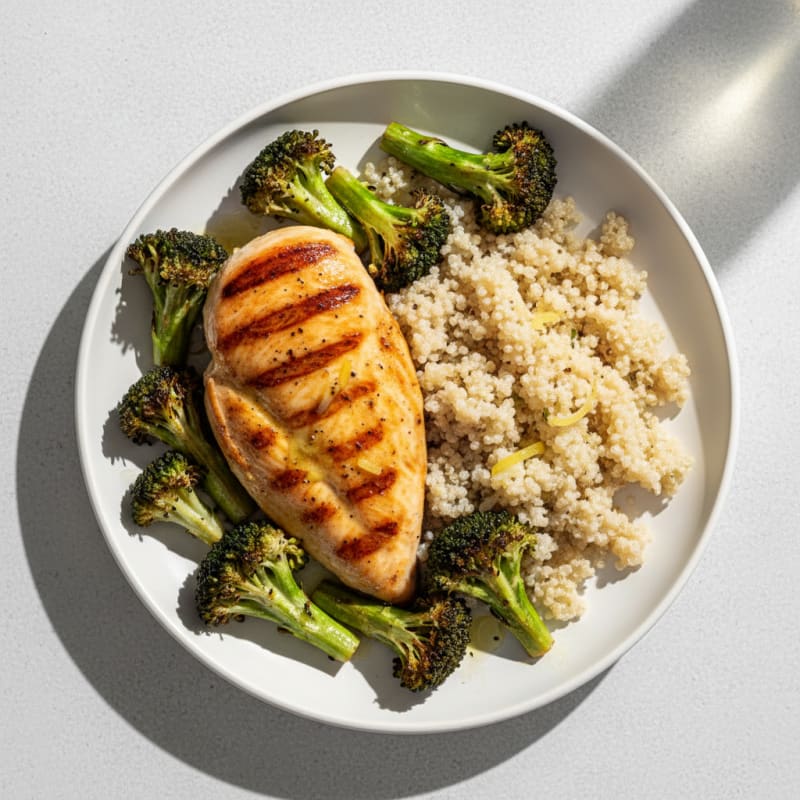 Grilled Chicken Breast with Quinoa and Roasted Broccoli