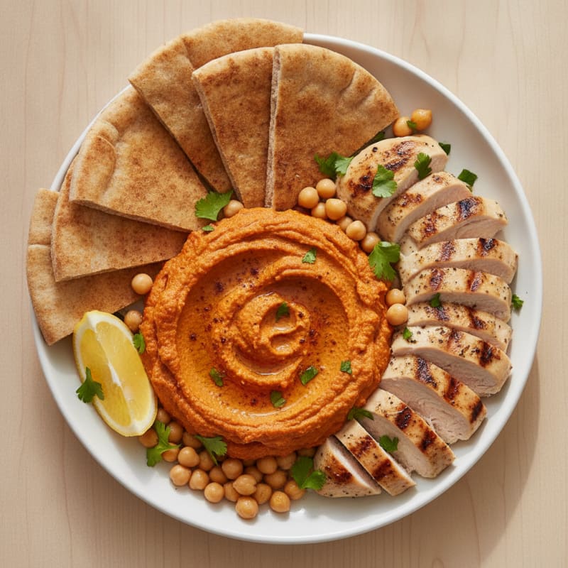 Roasted Red Pepper Hummus with Toasted Pita