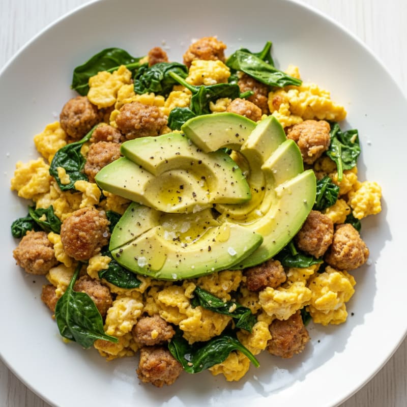 Chicken Sausage and Egg Scramble with Avocado