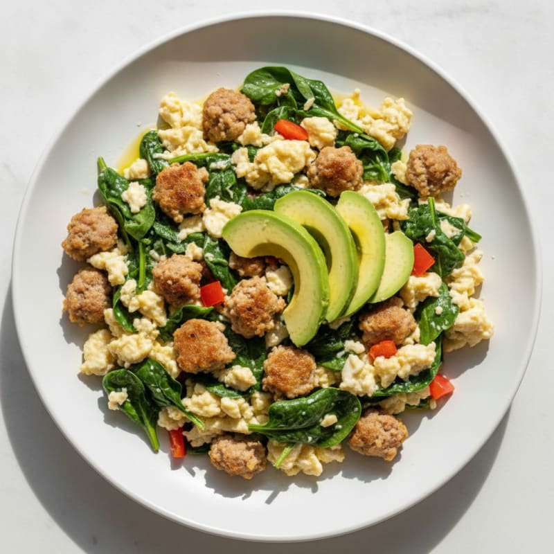 Egg White and Spinach Scramble with Turkey Sausage