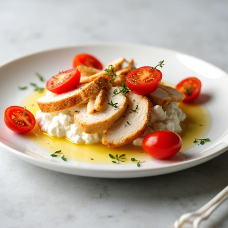 Cottage Cheese with Sliced Chicken Breast and Cherry Tomatoes