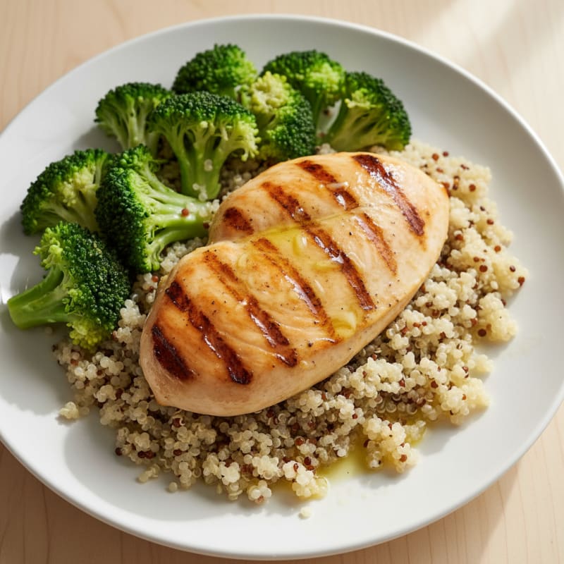 Grilled Chicken Breast with Quinoa and Steamed Broccoli