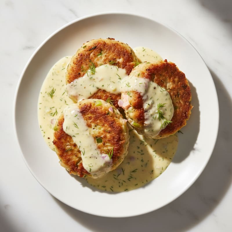 Pan-Seared Salmon Patties with Lemon-Dill Sauce