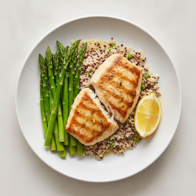 Seared Tilapia with Steamed Asparagus and Quinoa