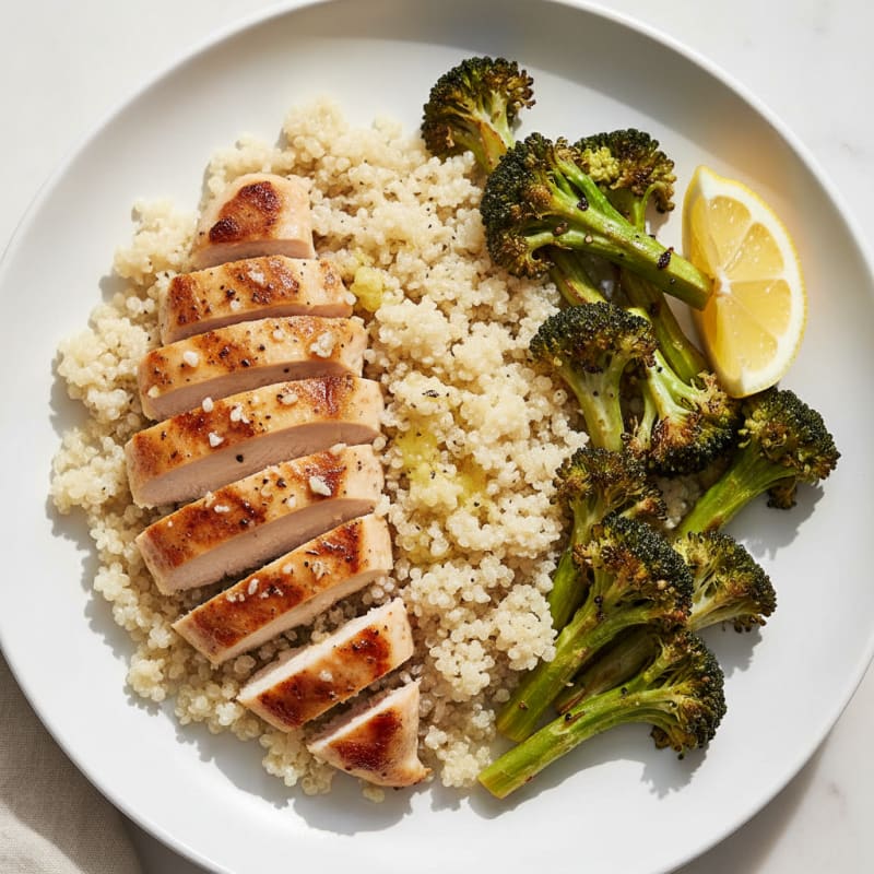 Grilled Chicken Breast with Roasted Broccoli and Quinoa