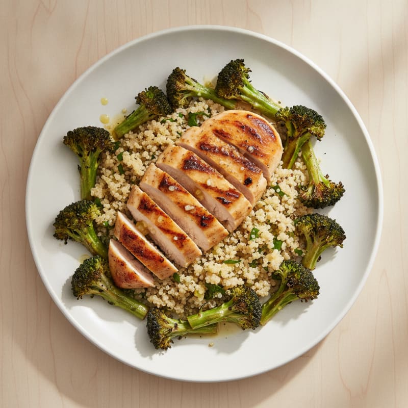 Grilled Chicken Breast with Quinoa and Roasted Broccoli