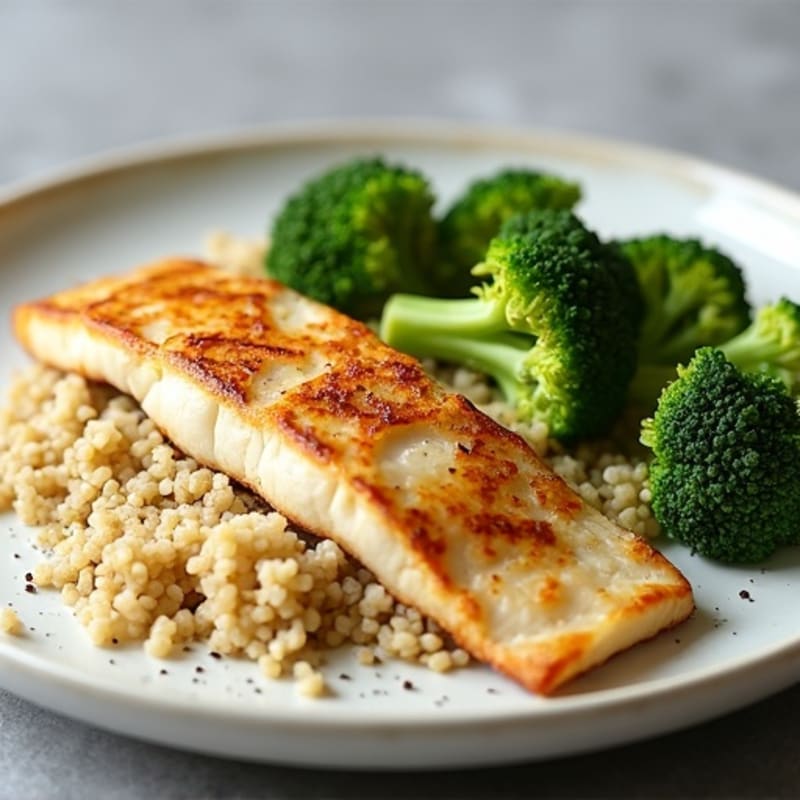 Seared Tilapia with Steamed Broccoli and Quinoa