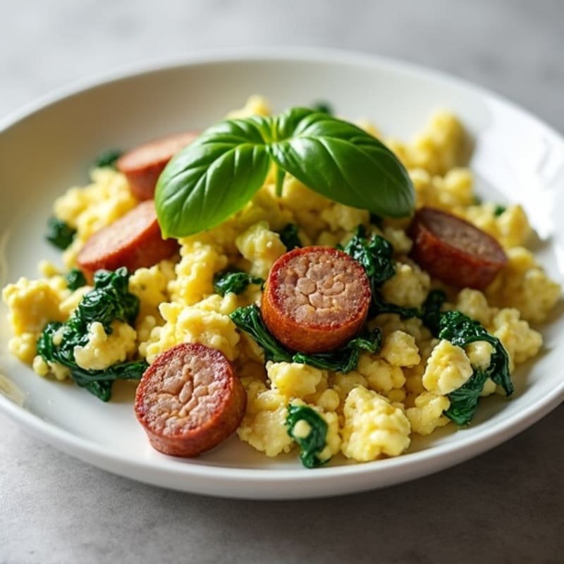 Cottage Cheese Scramble with Turkey Sausage and Spinach