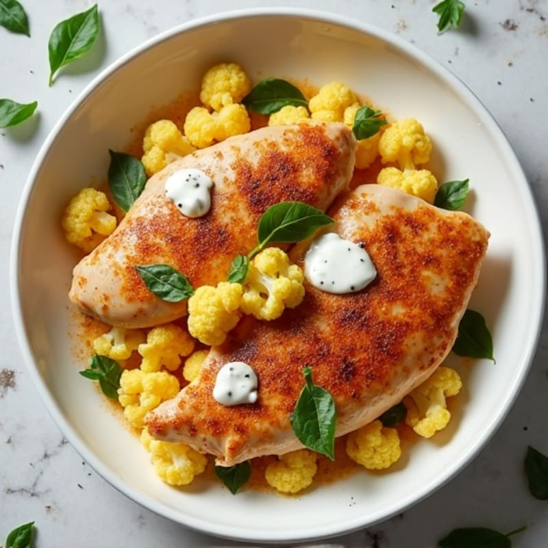 Healthy Creamy Spiced Chicken with Roasted Cauliflower