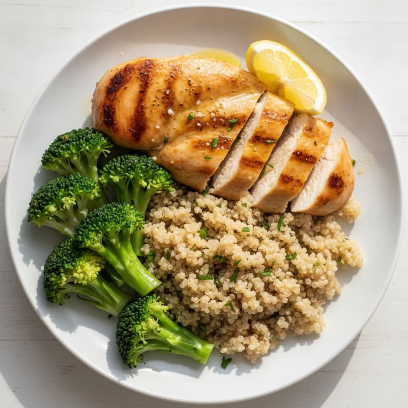 Grilled Chicken Breast with Quinoa and Steamed Broccoli
