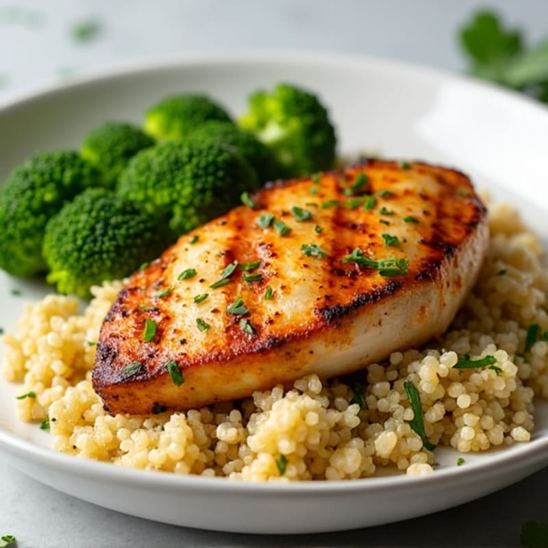 Grilled Chicken Breast with Quinoa and Steamed Broccoli