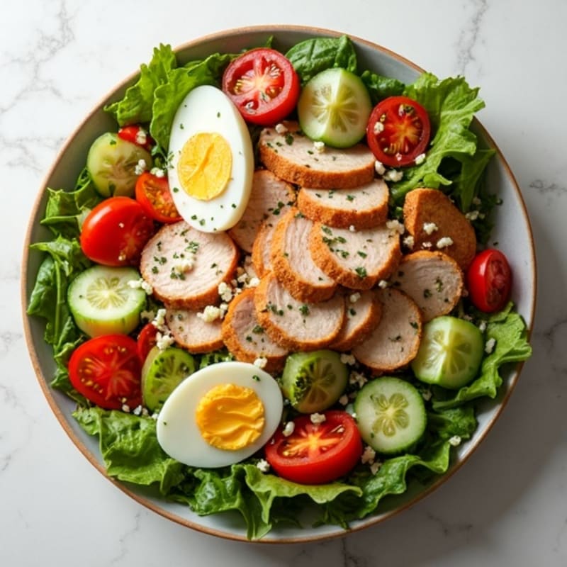 Chopped Lean Deli Meat Salad with Fresh Vegetables and Tangy Herb Vinaigrette