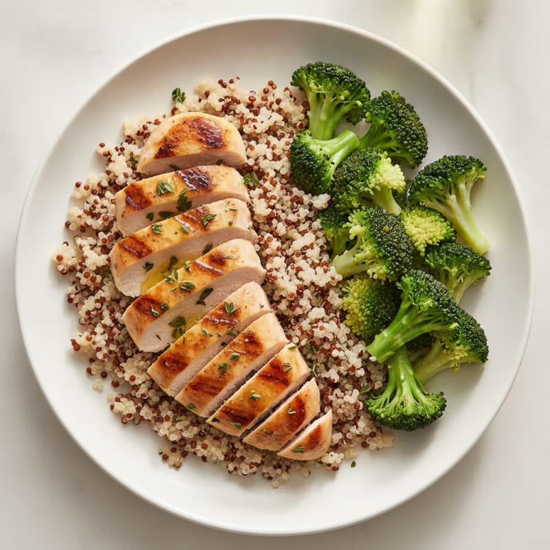 Grilled Chicken Breast with Quinoa and Steamed Broccoli