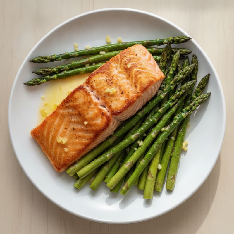 Seared Salmon Fillet with Roasted Asparagus