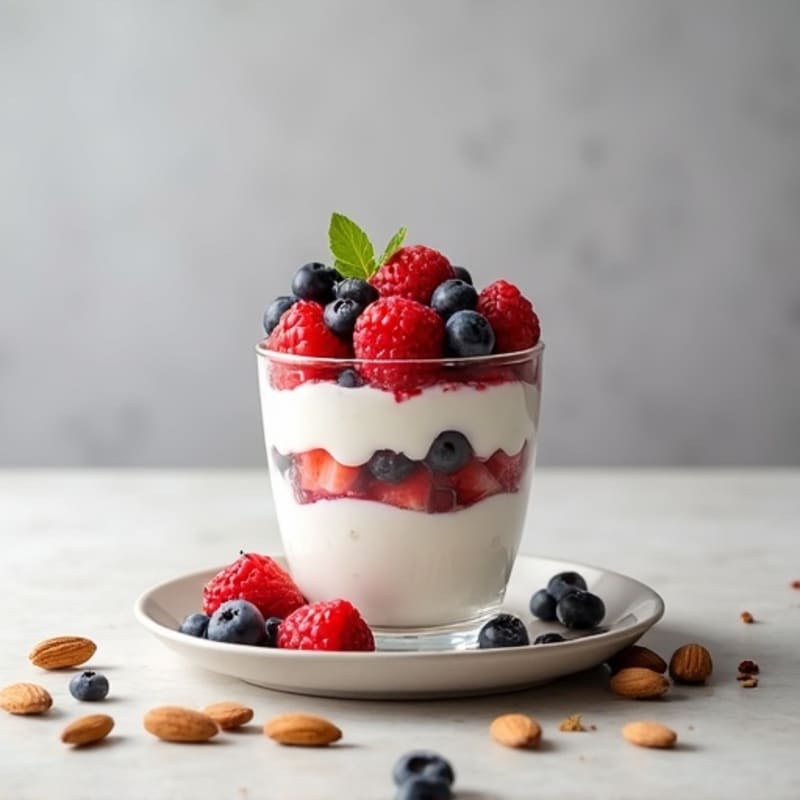 Greek Yogurt Protein Parfait with Mixed Berries and Almonds