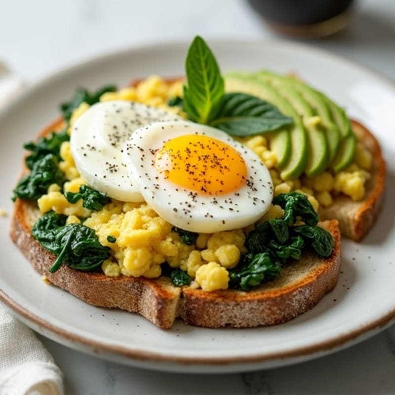 Egg White Spinach Scramble with Cottage Cheese & Avocado Toast