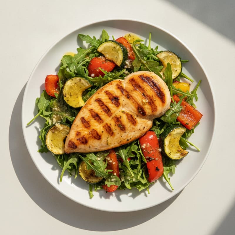 Grilled Chicken and Roasted Vegetable Salad with Lemon Vinaigrette