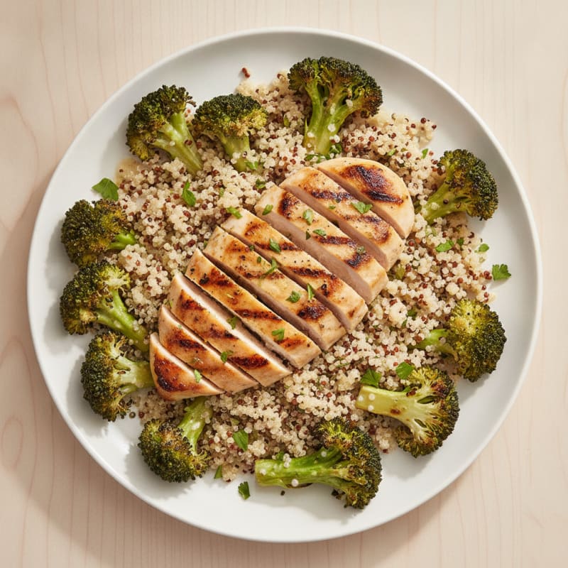 Grilled Chicken Breast with Quinoa and Roasted Broccoli