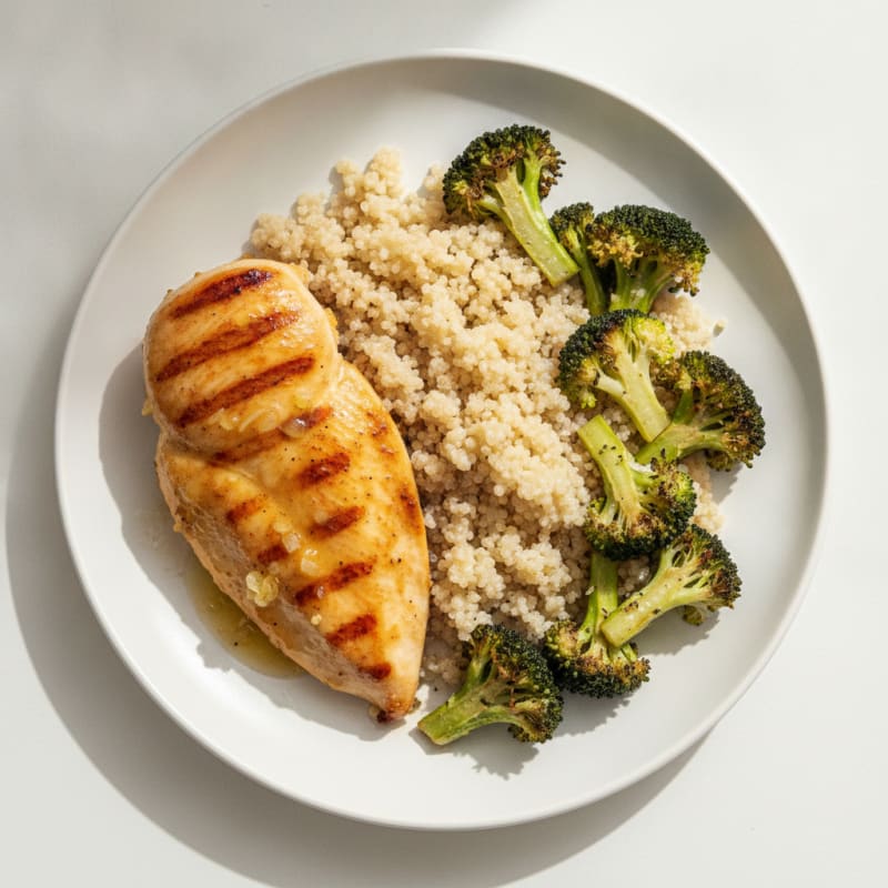 Grilled Chicken Breast with Quinoa and Roasted Broccoli