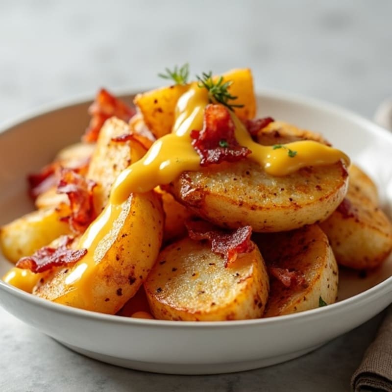 Crispy Roasted Potato Wedges with Smoky Bacon and Creamy Cheese Drizzle