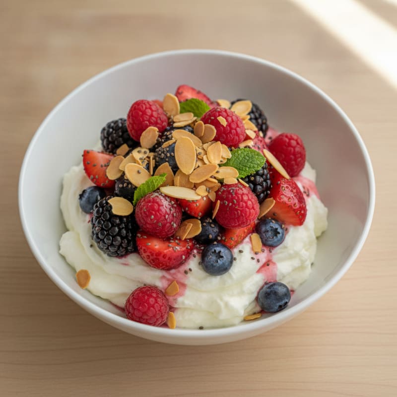 Greek Yogurt Protein Mousse with Mixed Berries