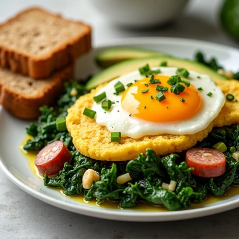 Egg White and Turkey Sausage Scramble with Sautéed Spinach