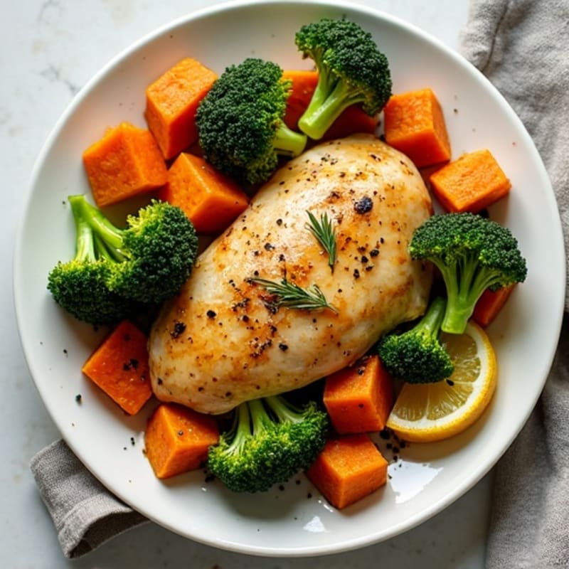 Sheet Pan Lemon Herb Chicken with Roasted Sweet Potatoes and Broccoli