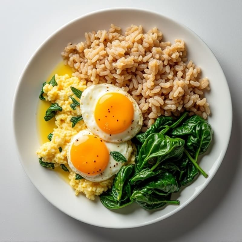 Egg White and Turkey Scramble with Spinach and Brown Rice