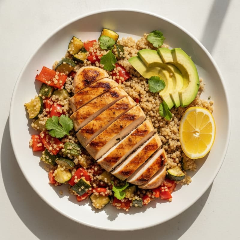 Grilled Chicken and Quinoa Bowl with Roasted Vegetables