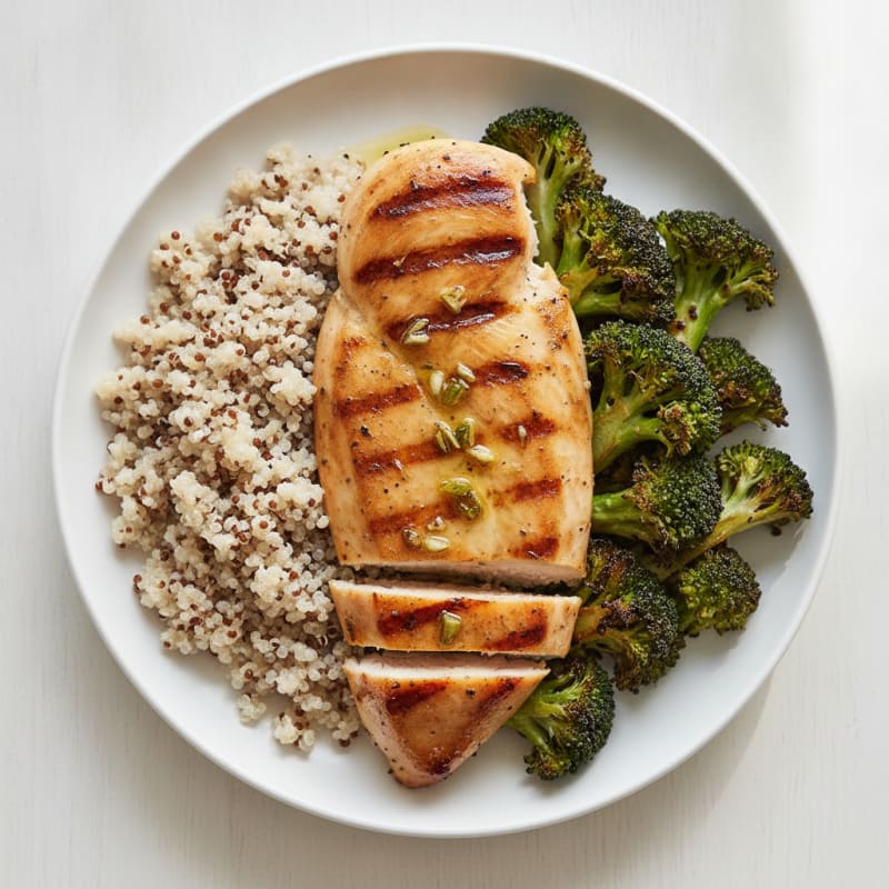 Grilled Chicken Breast with Quinoa and Roasted Broccoli