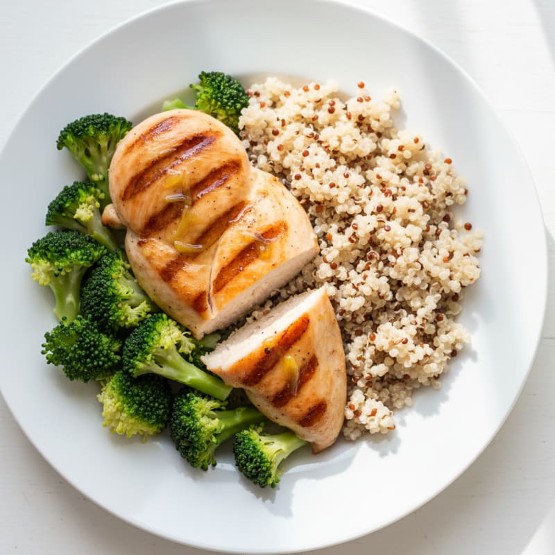 Grilled Chicken Breast with Quinoa and Steamed Broccoli
