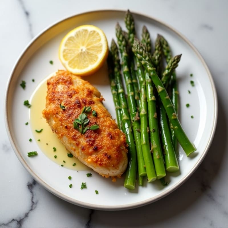 Crispy Lemon Garlic Roasted Chicken with Tender Asparagus
