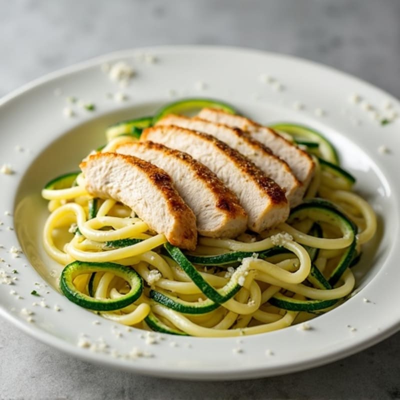 Creamy Lightened-Up Chicken Alfredo with Zucchini Noodles