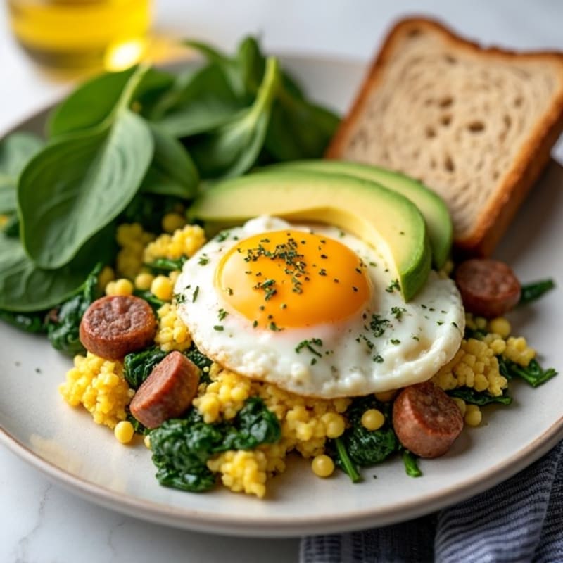 Egg White and Spinach Scramble with Turkey Sausage