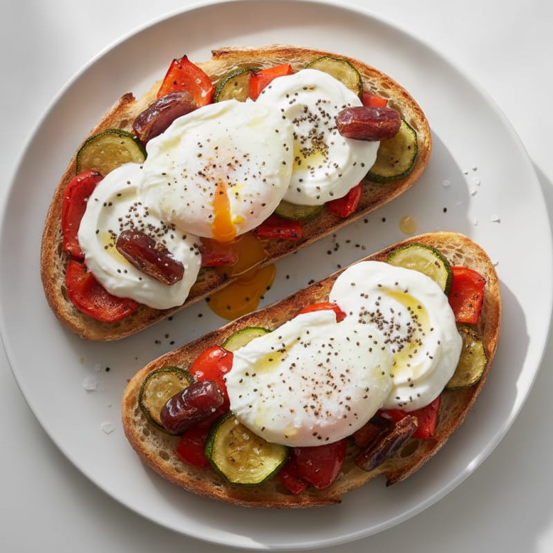 Roasted Vegetable and Egg Bread Tartines