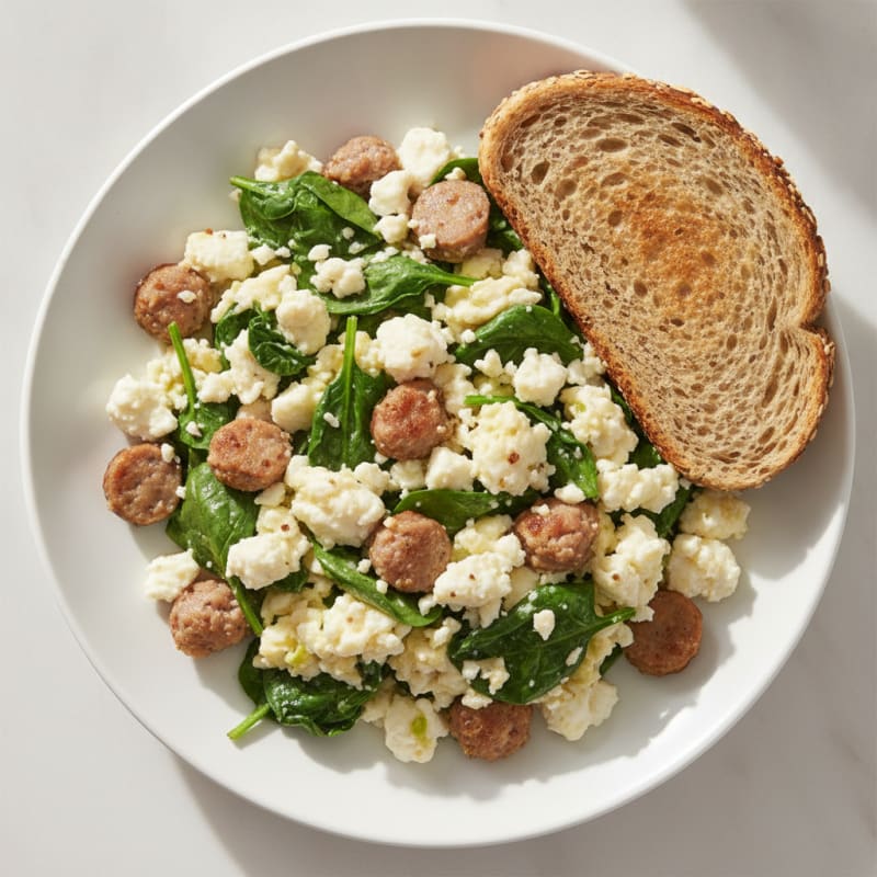 Egg White and Turkey Sausage Scramble with Spinach and Feta